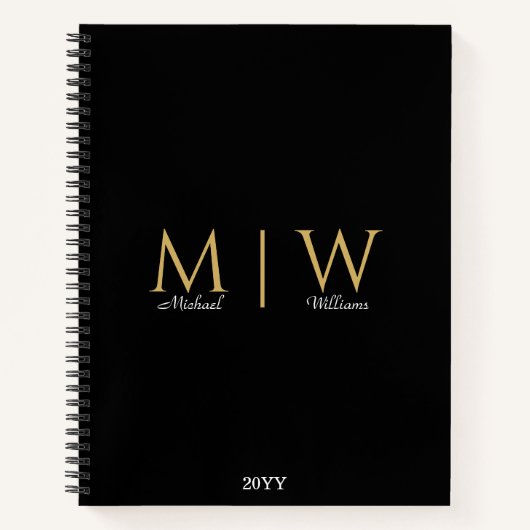 Zwarte Gouden Monogram Beginletters Modern Profess Notitieboek (Voorkant)
