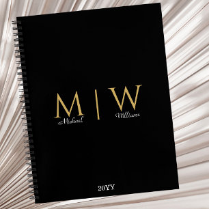Zwarte Gouden Monogram Beginletters Modern Profess Notitieboek