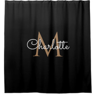 Zwarte Gouden Monogram Elegante Meisjesachtige Scr Douchegordijn