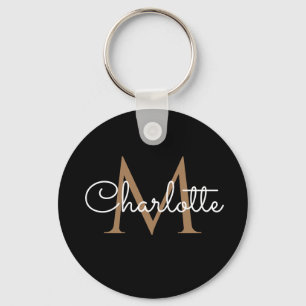 Zwarte Gouden Monogram Elegante Vrouwelijke Script Sleutelhanger