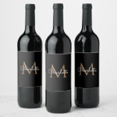 Zwarte Gouden Monogram Elegante Wijnlabel Script Wijn Etiket (Flessen)