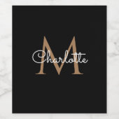 Zwarte Gouden Monogram Elegante Wijnlabel Script Wijn Etiket (Enkel label)