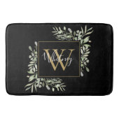 Zwarte gouden monogram groen bloemmotief badmat (Voorkant)