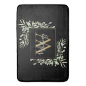 Zwarte gouden monogram groen bloemmotief badmat (Voorkant Verticaal)