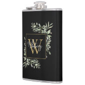 Zwarte Gouden Monogram Groene Bloemen  Heupfles (Links)