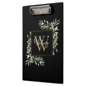 Zwarte Gouden Monogram Groene Bloemen Klembord (Links)