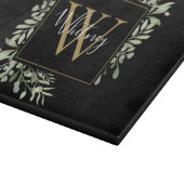 Zwarte Gouden Monogram Groene Bloemen Snijplank (Hoek)