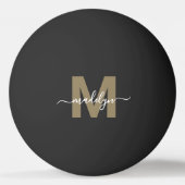 Zwarte Gouden Monogram Initiaal Naam Pingpongbal (Voorkant)