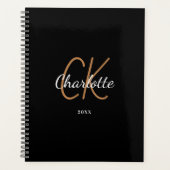 Zwarte gouden monogram initialen naam minimalist 2 planner (Voorkant)