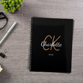 Zwarte gouden monogram initialen naam minimalist 2 planner