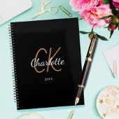 Zwarte gouden monogram initialen naam minimalist 2 planner