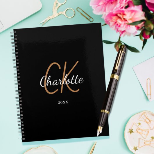 Zwarte gouden monogram initialen naam minimalist 2 planner
