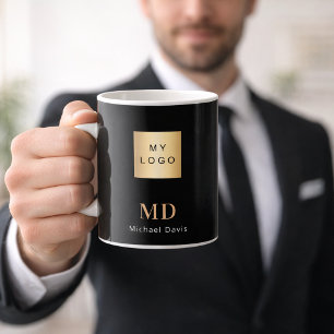 Zwarte gouden monogram naam bedrijfslogo koffiemok