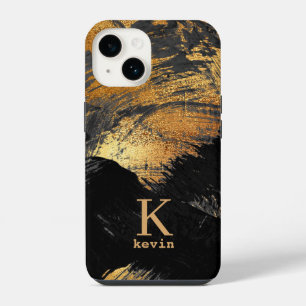 Zwarte gouden monogram naam elegant iPhone 14 hoesje