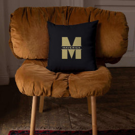 Zwarte Gouden Monogram Naam Elegante Moderne Manne Kussen