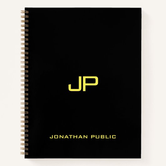 Zwarte Gouden Monogram Naam Elegante Sjabloon Notitieboek (Voorkant)