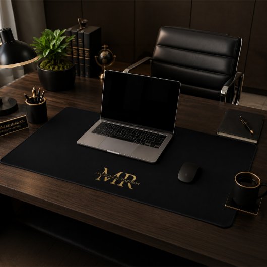 Zwarte Gouden Monogram Naam Initiaal Professioneel Bureaumat
