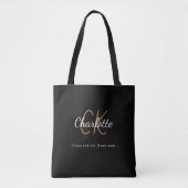 Zwarte gouden monogram naam initiële schrift tote bag (Voorkant)