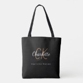Zwarte gouden monogram naam initiële schrift tote bag (Achterkant)