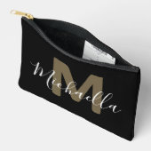 Zwarte & Gouden Monogram Naam Kleine Accessoiretas Etui (Open)