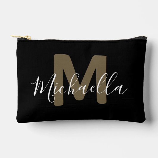 Zwarte & Gouden Monogram Naam Kleine Accessoiretas Etui (Voorkant)