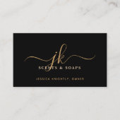 Zwarte Gouden Monogram Script Beginletters Zakelij Visitekaartje (Voorkant)