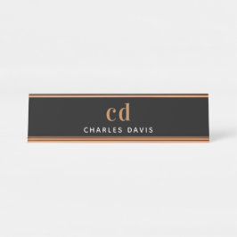 Zwarte gouden monograminitiaal minimalistisch mode bureau naambordje