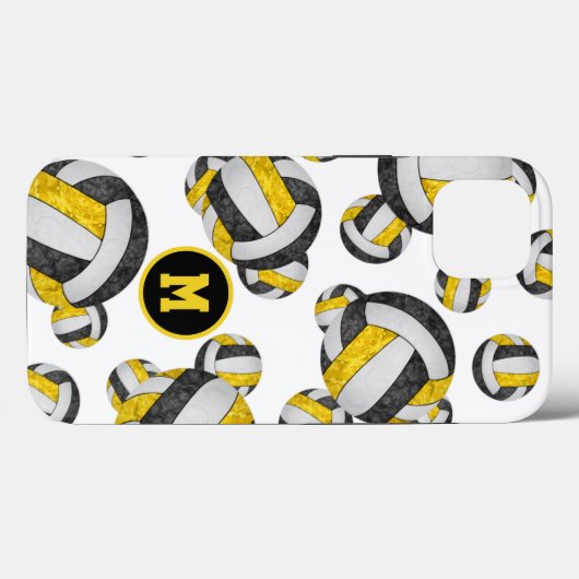 Zwarte gouden monogrammen volleybal meisjes Case-Mate iPhone case (Achterkant (horizontaal))