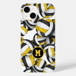 Zwarte gouden monogrammen volleybal meisjes Case-Mate iPhone 14 hoesje