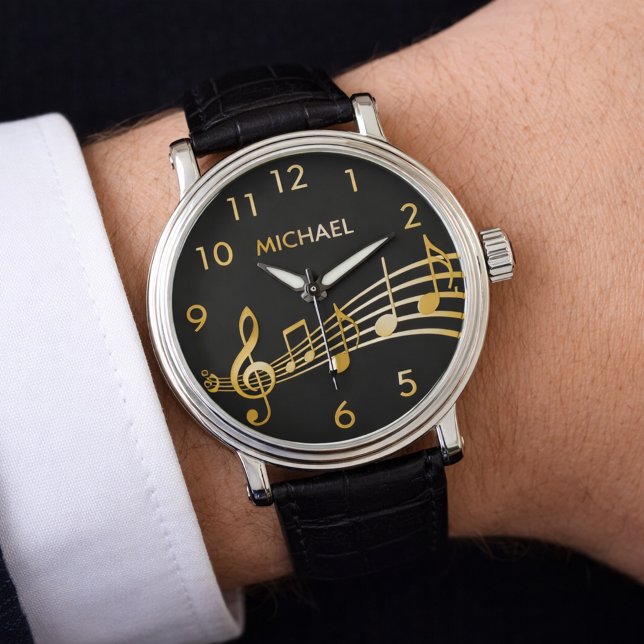 Zwarte gouden muzieknoten horloge (Creator heeft geüpload)