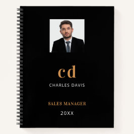 Zwarte gouden naam initiële foto business notitieboek
