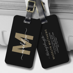 Zwarte Gouden Naam Monogram Bagagelabel