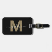 Zwarte Gouden Naam Monogram Bagagelabel (Voorkant horizontaal)
