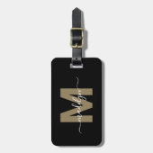 Zwarte Gouden Naam Monogram Bagagelabel (Voorkant verticaal)
