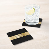 Zwarte gouden naam script verjaardag kartonnen onderzetters (Insitu)