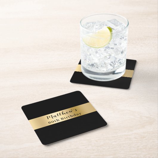 Zwarte gouden naam script verjaardag kartonnen onderzetters (Insitu)