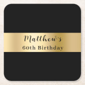 Zwarte gouden naam script verjaardag kartonnen onderzetters (Voorkant)