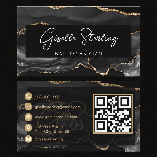 Zwarte Gouden Nagelstylist QR-code Visitekaartje