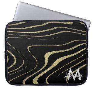 Zwarte Gouden Nepfolie Krullen Met Monogram Laptop Sleeve