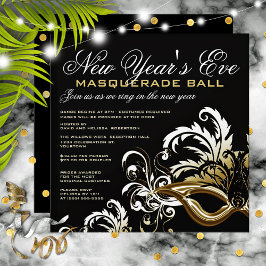 Zwarte/gouden nieuwe jaren na Masquerade Ball Kaart