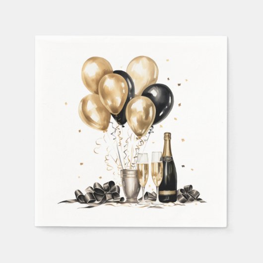 Zwarte Gouden Nieuwjaarsfeest Servetten (Voorkant)