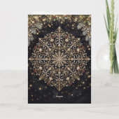 Zwarte Gouden Ornament Prettig Kerst Kaart (Achterkant)