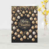 Zwarte Gouden Ornament Prettig Kerst Kaart (Gele Bloem)
