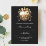 Zwarte gouden ornament zakelijke kerstfeest kaart<br><div class="desc">Vier het vakantieseizoen in stijl met deze elegante kerstfeestuitnodiging, ontworpen voor professionele bijeenkomsten. Deze uitnodiging, tegen een klassieke zwarte achtergrond, is voorzien van een groot, op vintage geïnspireerd ornament versierd met een lint, dat een tijdloze vakantiegame vastlegt. Deze kaart is perfect voor zakelijke kerstfeesten en biedt aanpasbare velden voor het...</div>