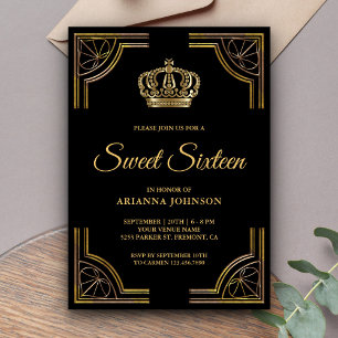 Zwarte Gouden Oude Kroon Sweet Sixteen Kaart