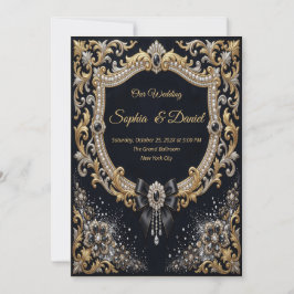 Zwarte Gouden Parel Diamanten Boog Luxe Formeel Kaart