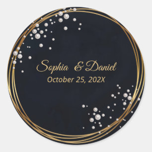 Zwarte Gouden Parel Diamanten Boog Luxe Formeel Ronde Sticker