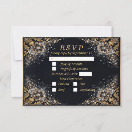 Zwarte Gouden Parel Diamanten Boog Luxe Formeel RSVP Kaartje