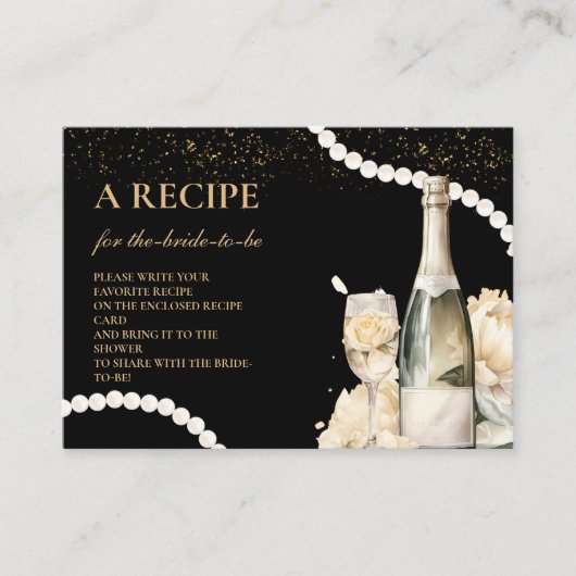 Zwarte gouden parels en Prosecco bruidsrecept Informatiekaartje (Voorkant)