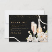 Zwarte gouden parels en Prosecco Vrijgezellenfeest Bedankkaart (Voorkant)